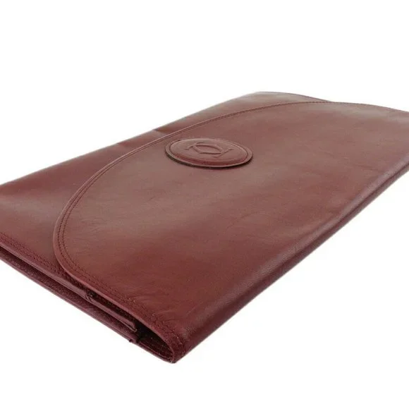 Cartier Clutch Bag Mastline Bordeaux Leather Auth Used T19324